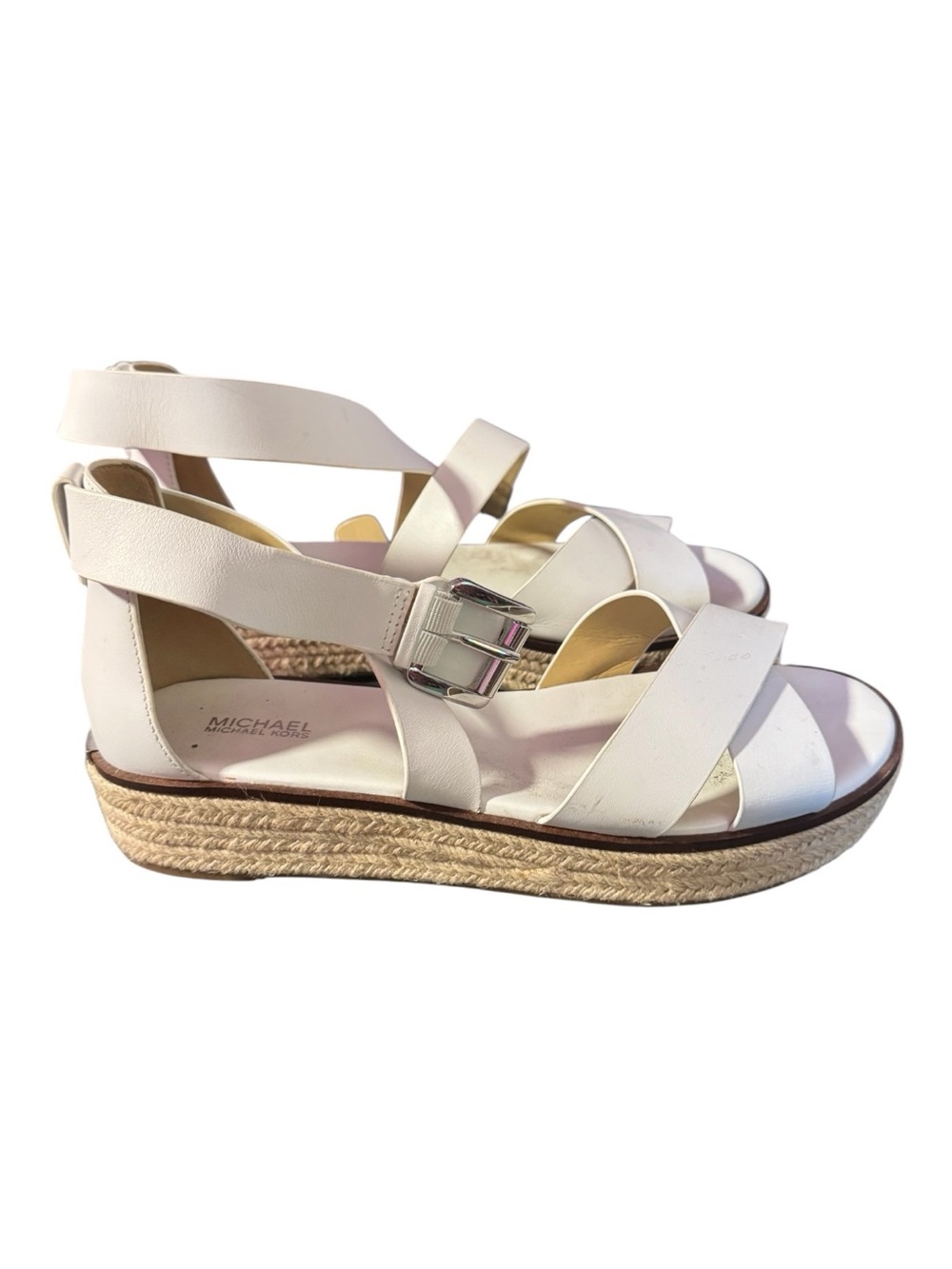 Michael Kors Darby White Leather Espadrille Platform Wedge Sandals Size 8.5 - Picture 2 of 5